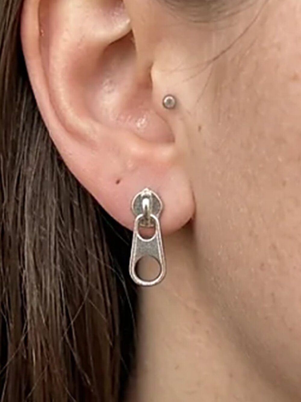 Silver Zipper Decor Earrings Punk Edgy Minimalist Jewelry